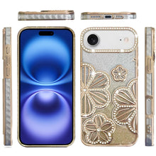 For iPhone Air Case Bling Floral 3D Glitter TPU Phone Cover + Tempered Glass