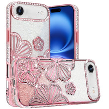 For iPhone Air Case Bling Floral 3D Glitter TPU Phone Cover + Tempered Glass