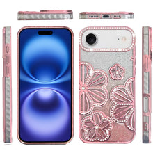 For iPhone Air Case Bling Floral 3D Glitter TPU Phone Cover + Tempered Glass