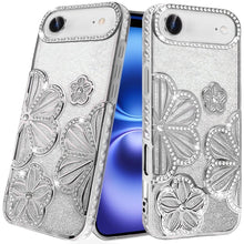 For iPhone Air Case Bling Floral 3D Glitter TPU Phone Cover + Tempered Glass