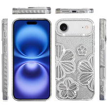 For iPhone Air Case Bling Floral 3D Glitter TPU Phone Cover + Tempered Glass