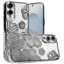 For Samsung S25 Edge Case Bling Floral 3D Glitter Phone Cover + Tempered Glass