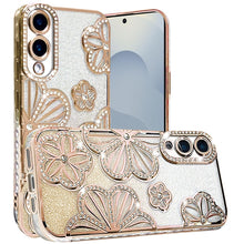 For Samsung S25 Edge Case Bling Floral 3D Glitter Phone Cover + Tempered Glass