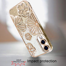 For Samsung S25 Edge Case Bling Floral 3D Glitter Phone Cover + Tempered Glass