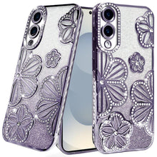 For Samsung S25 Edge Case Bling Floral 3D Glitter Phone Cover + Tempered Glass