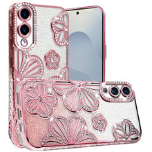 For Samsung S25 Edge Case Bling Floral 3D Glitter Phone Cover + Tempered Glass