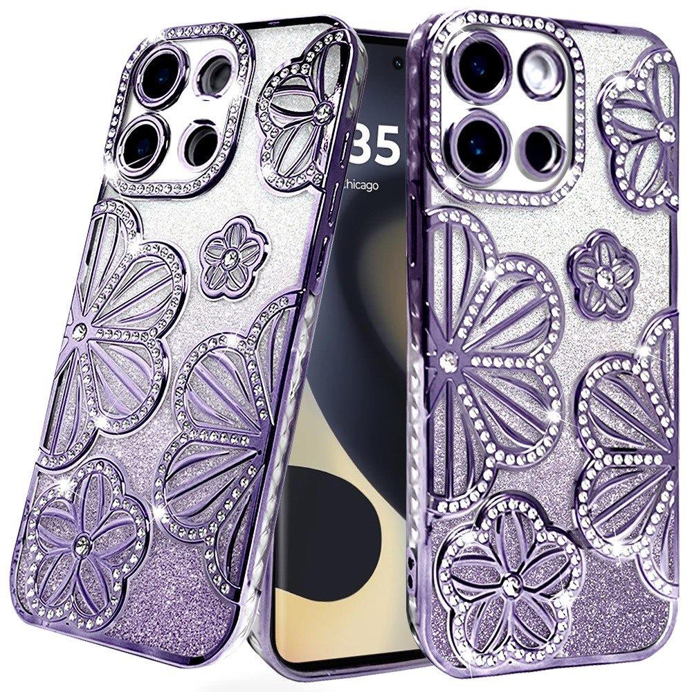 For Motorola Edge 2025 Case Bling Floral 3D Glitter Rhinestone Phone Cover