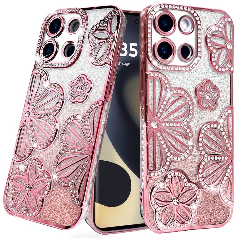 For Motorola Edge 2025 Case Bling Floral 3D Glitter Rhinestone Phone Cover