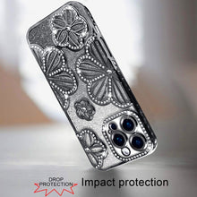 For iPhone 16 PRO MAX Case Bling Floral 3D Glitter Phone Cover + Tempered Glass
