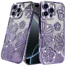 For iPhone 16 PRO MAX Case Bling Floral 3D Glitter Phone Cover + Tempered Glass