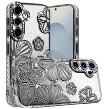 For Samsung S26+ Plus Case Bling Floral 3D Glitter Phone Cover + Tempered Glass