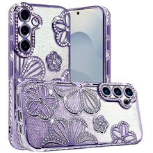 For Samsung S26+ Plus Case Bling Floral 3D Glitter Phone Cover + Tempered Glass
