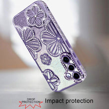 For Samsung S26+ Plus Case Bling Floral 3D Glitter Phone Cover + Tempered Glass