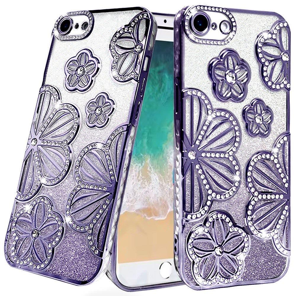 For iPhone 16e Case Bling Floral 3D Rhinestones Glitter Cover + Tempered Glass