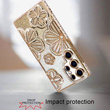 For Samsung S25 Ultra Case Bling Floral 3D Glitter Phone Cover + Tempered Glass