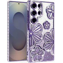 For Samsung S25 Ultra Case Bling Floral 3D Glitter Phone Cover + Tempered Glass