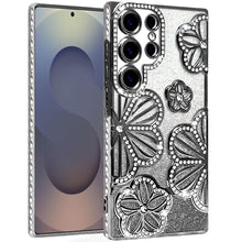 For Samsung S26 Ultra Case Bling Floral 3D Glitter Phone Cover + Tempered Glass