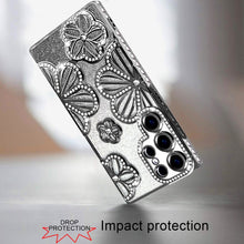 For Samsung S26 Ultra Case Bling Floral 3D Glitter Phone Cover + Tempered Glass