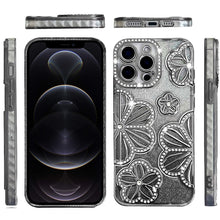For iPhone 12 Pro Max Case Bling Floral 3D Glitter Phone Cover + Tempered Glass