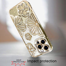 For iPhone 12 Pro Max Case Bling Floral 3D Glitter Phone Cover + Tempered Glass