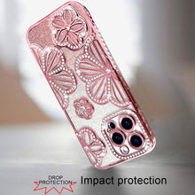 For iPhone 12 Pro Max Case Bling Floral 3D Glitter Phone Cover + Tempered Glass