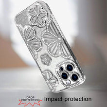 For iPhone 12 Pro Max Case Bling Floral 3D Glitter Phone Cover + Tempered Glass