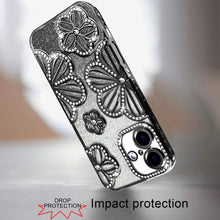 For iPhone 16 6.1inch Case Bling Floral 3D Glitter Phone Cover + Tempered Glass