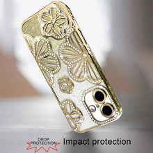 For iPhone 16 6.1inch Case Bling Floral 3D Glitter Phone Cover + Tempered Glass