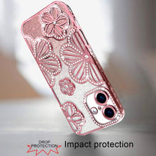 For iPhone 16 6.1inch Case Bling Floral 3D Glitter Phone Cover + Tempered Glass