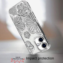 For iPhone 16 6.1inch Case Bling Floral 3D Glitter Phone Cover + Tempered Glass