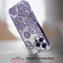 For iPhone 16 Pro 6.3in Case Bling Floral 3D Glitter Phone Cover +Tempered Glass