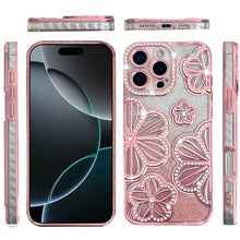 For iPhone 16 Pro 6.3in Case Bling Floral 3D Glitter Phone Cover +Tempered Glass
