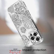 For iPhone 16 Pro 6.3in Case Bling Floral 3D Glitter Phone Cover +Tempered Glass