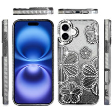 For iPhone 17 Case Bling Floral 3D Glitter on TPU Phone Cover + Tempered Glass