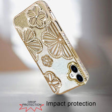 For iPhone 17 Case Bling Floral 3D Glitter on TPU Phone Cover + Tempered Glass