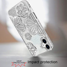 For iPhone 17 Case Bling Floral 3D Glitter on TPU Phone Cover + Tempered Glass