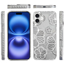 For iPhone 17 Case Bling Floral 3D Glitter on TPU Phone Cover + Tempered Glass