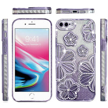 For iPhone 8 Plus/7 Plus Case Bling Floral 3D Glitter Cover + Tempered Glass