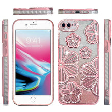 For iPhone 8 Plus/7 Plus Case Bling Floral 3D Glitter Cover + Tempered Glass