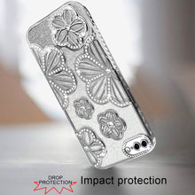 For iPhone 8 Plus/7 Plus Case Bling Floral 3D Glitter Cover + Tempered Glass