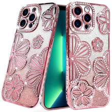 For iPhone 13 Pro Max 6.7 inch Case Bling Floral 3D Rhinestone Glitter Cover