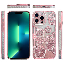 For iPhone 13 Pro Max 6.7 inch Case Bling Floral 3D Rhinestone Glitter Cover