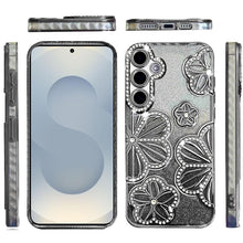 For Samsung S26 6.3" Case Bling Floral 3D Glitter Phone Cover + Tempered Glass