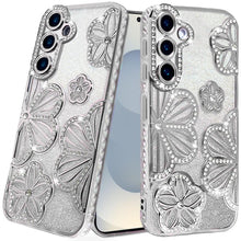 For Samsung S26+ Plus Case Bling Floral 3D Glitter Phone Cover + Tempered Glass