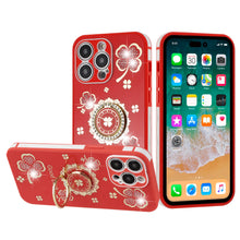 For iPhone 14 PRO Case Crystal Studdded Clover with Bling Ring Stand Phone Cover