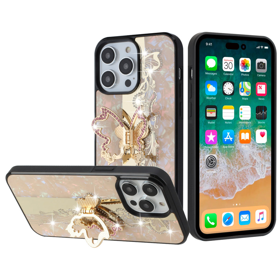 For iPhone 11 6.1 in. Case Rhinestone Bling Decor Glitter Cover + Tempered Glass