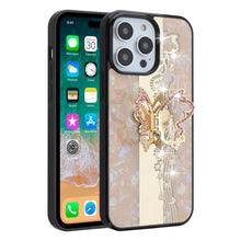For iPhone 11 6.1 in. Case Rhinestone Bling Decor Glitter Cover + Tempered Glass