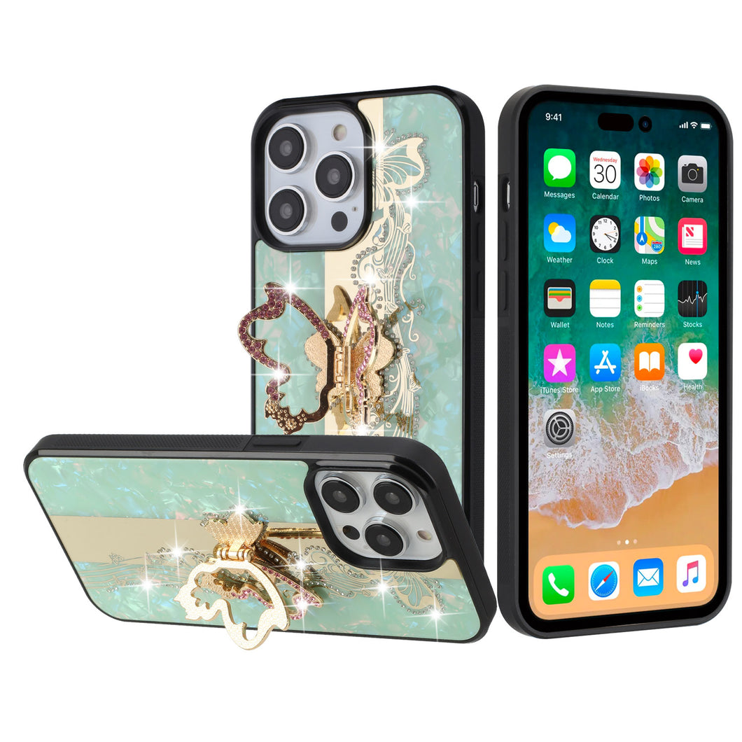 For iPhone 11 6.1 in. Case Rhinestone Bling Decor Glitter Cover + Tempered Glass