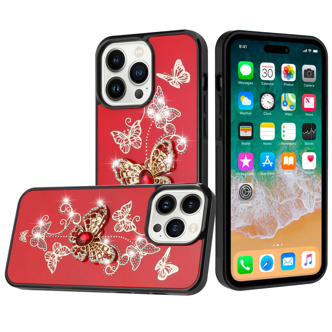 For iPhone 15 Case Rhinestone Bling Decor Glitter Phone Cover + 2 Tempered Glass