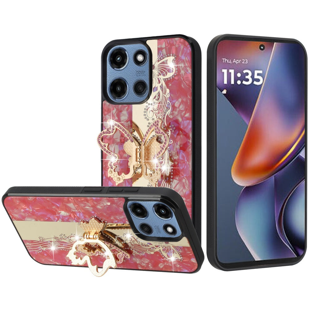 For Moto G 2025 Case Rhinestone 3D Bling Decor Glitter Cover + Tempered Glass